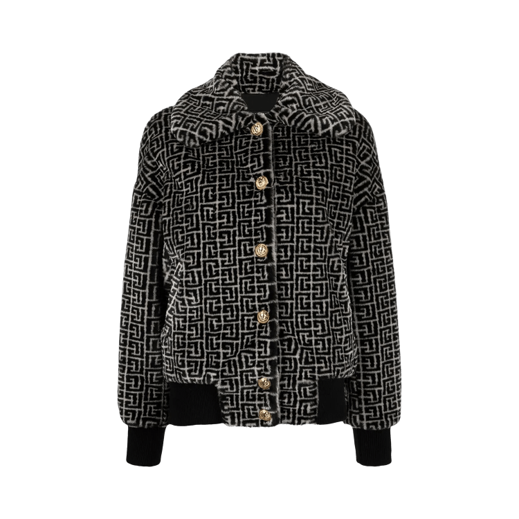 Balmain Monogram Single Breasted Coat "Black/White"