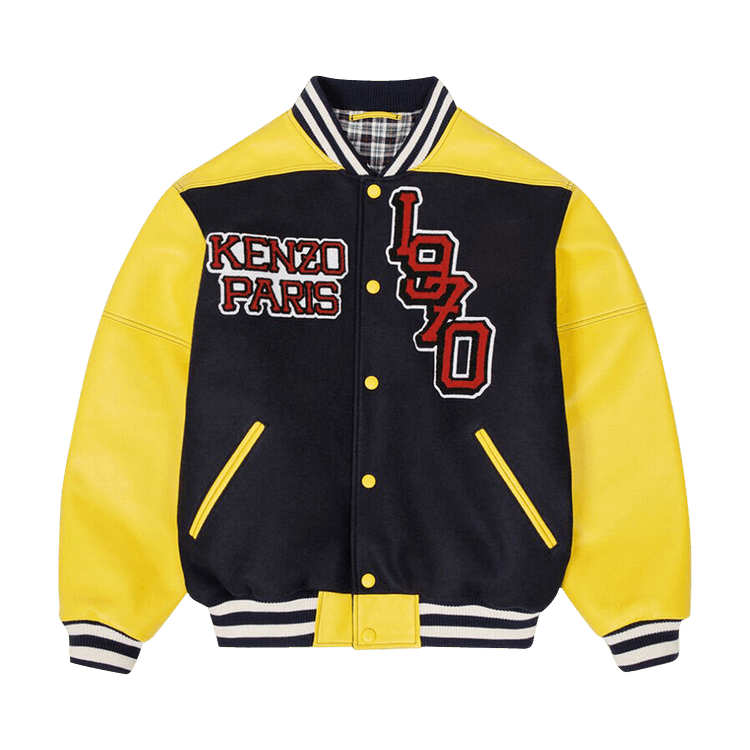 Kenzo Tiger Leather-Sleeve Varsity Jacket "Midnight Blue"