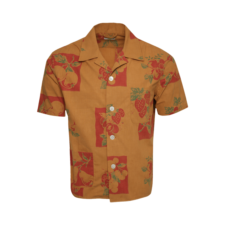 Bode Overdyed Tablecloth Short-Sleeve Shirt "Tobacco"