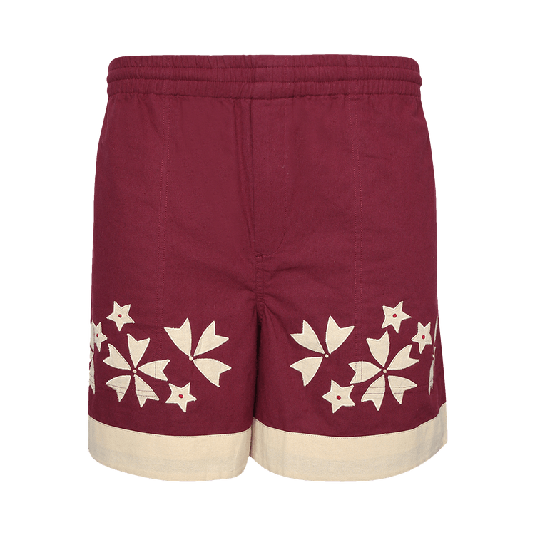 Bode Moonflower Applique Short "Maroon Cream"