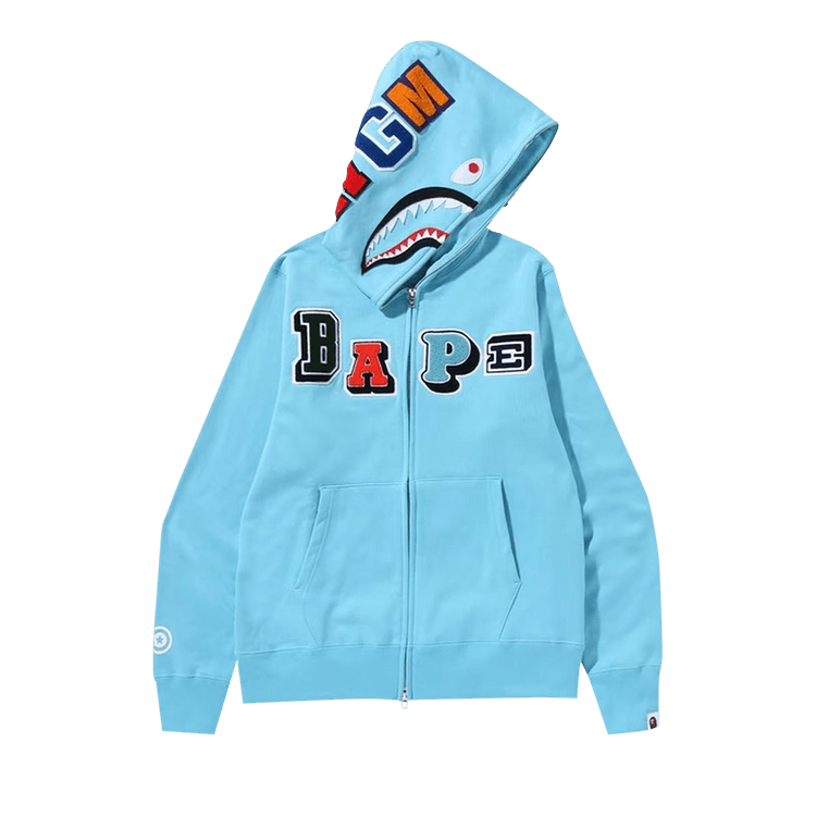 BAPE Multi Fonts Shark Full Zip Hoodie "Blue/Sax"