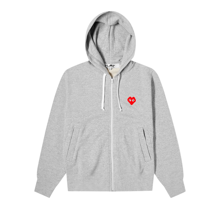 Comme des Garçons PLAY x Invader Heart Zip Up Hooded Sweatshirt "Grey"