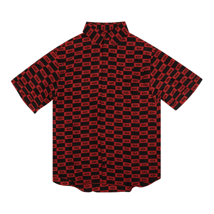 424 Checked Logo Short-Sleeve Shirt "Red/Black"