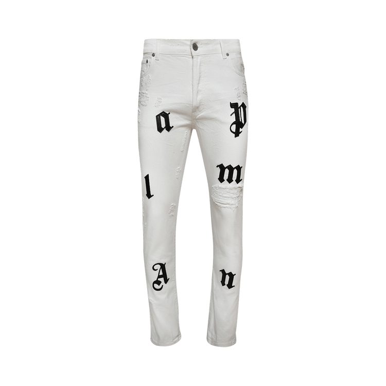 Palm Angels Bull Logo Patch Regular 5 Pocket Jeans "Off White/Black"