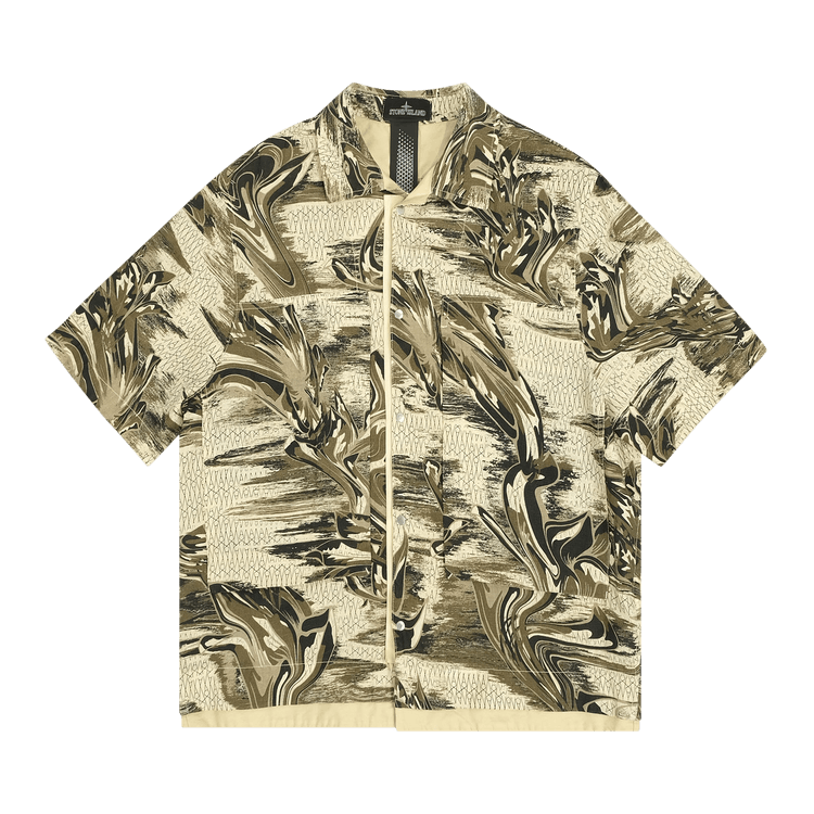 Stone Island Shadow Project Guayabera Short-Sleeve Shirt "Sand"