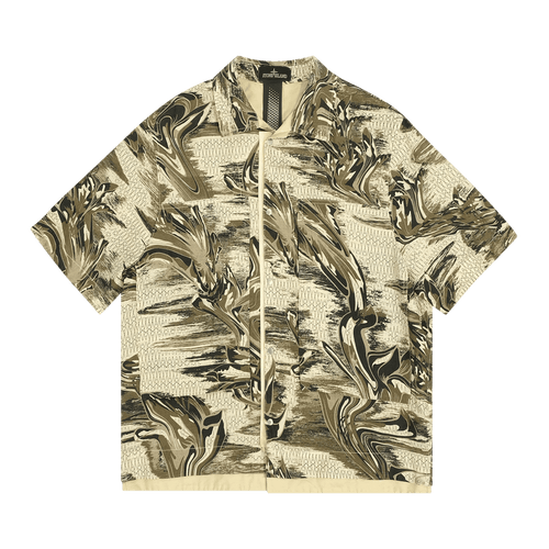 Stone Island Shadow Project Guayabera Short-Sleeve Shirt "Sand"