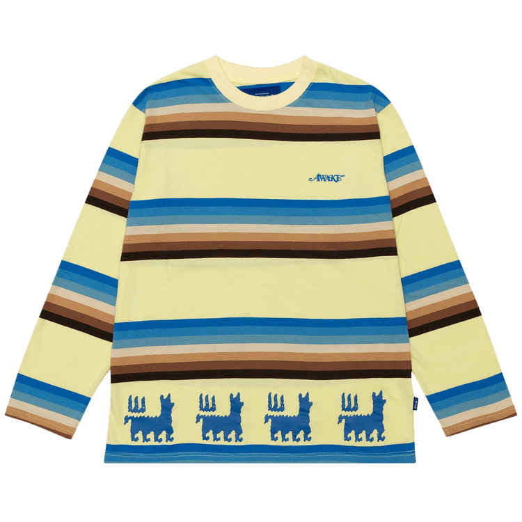 Awake NY Striped Llama Printed Long-Sleeve T-Shirt "Cream"