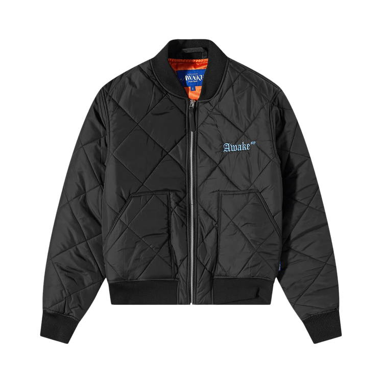 Awake NY Quilted Patch Bomber Jacket "Black"