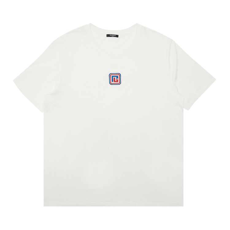 Balmain Bulky Fit PB T-Shirt "Blanc/Bleu Moyen/Rouge Vif"