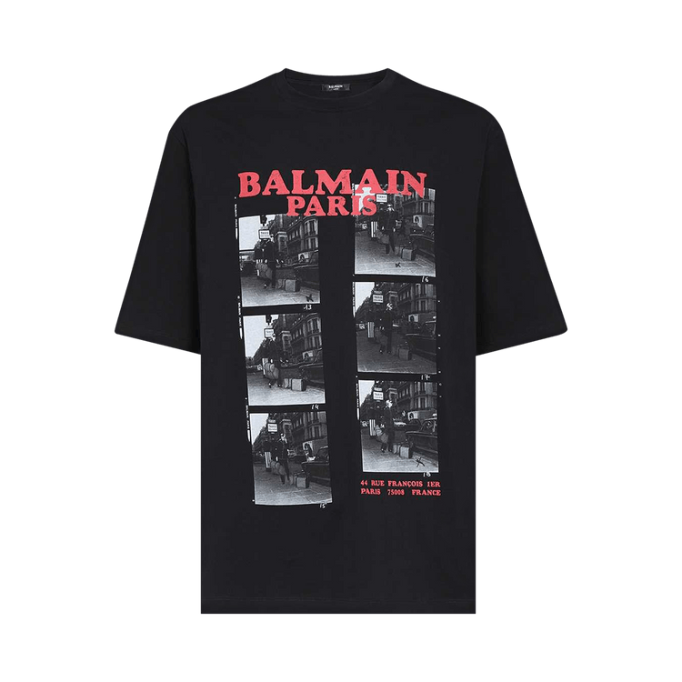 Balmain Oversize Fit 44 T-Shirt "Noir/Rouge Vif/Multi-Gris"