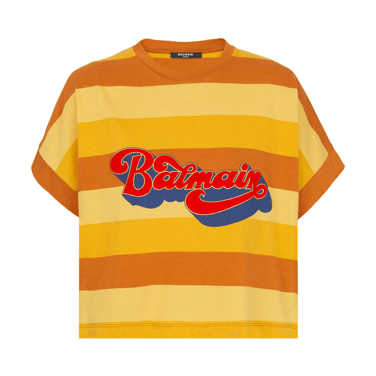Balmain Cropped 70s Flock T-Shirt "Multicolor/Rouge Vif"