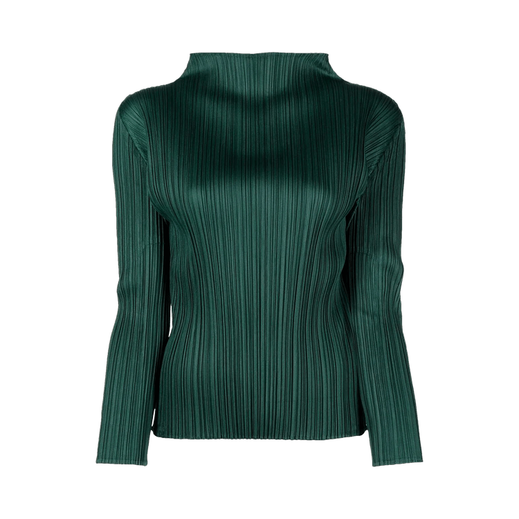 Pleats Please Issey Miyake Long-Sleeve Turtleneck Top "Dark Green"