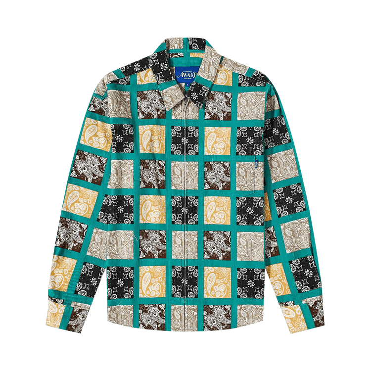 Awake NY Paisley Printed Corduroy Zip-Up Shirt "Teal/Multicolor"
