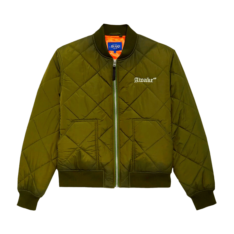 Awake NY Quilted Patch Bomber Jacket "Olive"