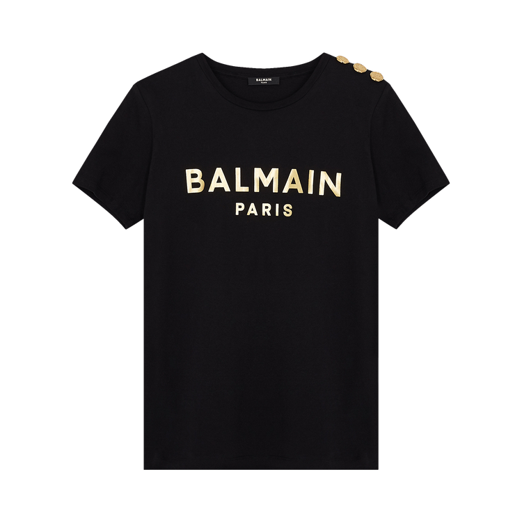 Balmain Logo T-Shirt With Embossed Buttons "White/Black"