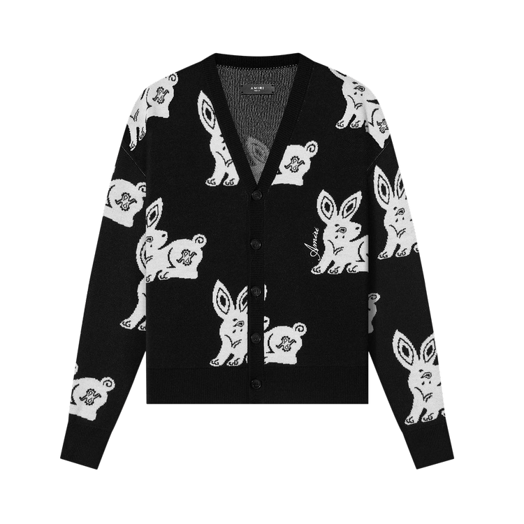 Amiri Rabbit Repeat Cardigan "Black/White"