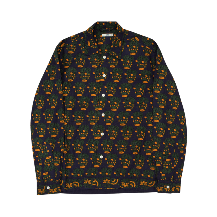 Bode Trellis Block Print Long-Sleeve Shirt "Navy/Yellow"
