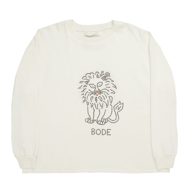 Bode Embellished Lion Crewneck "White"