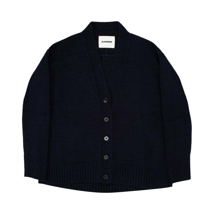Jil Sander Classic Chunky Cashmere Blend Cardigan "Navy"