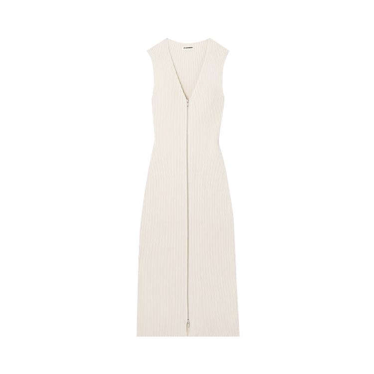 Jil Sander Rib V Neck Sleeveless Long Dress "Natural"