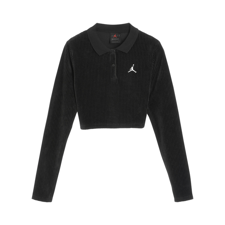 Air Jordan Flight Long-Sleeve Velour Cropped Top "Black"