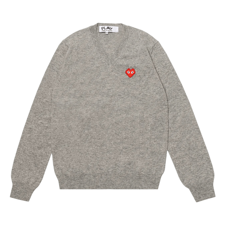 Comme des Garçons PLAY Heart V Neck Pullover "Light Grey"