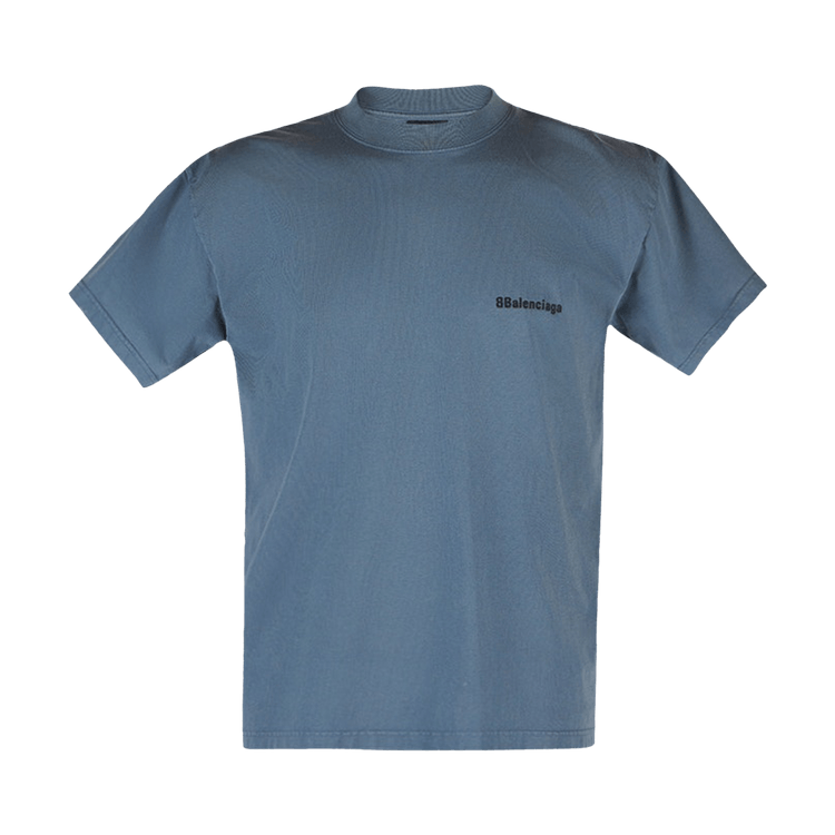 Balenciaga BB Center Logo Tee "Washed Blue/Black"