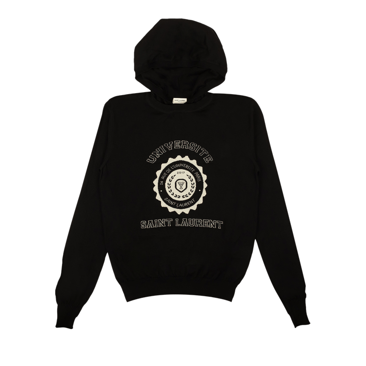 Saint Laurent Logo Knit Hooded Pullover Sweater "Black"