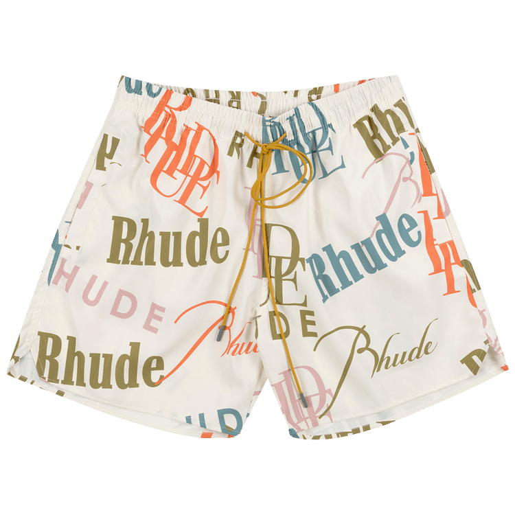 Rhude Mash Up Logo Swim Trunks "Cream/Multicolor"