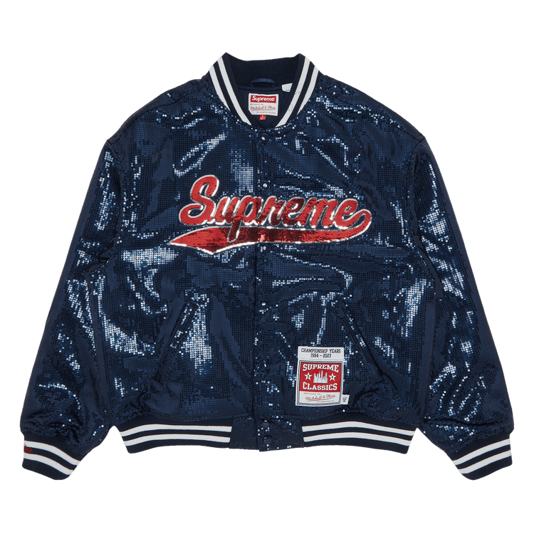 Supreme x Mitchell & Ness Sequin Varsity Jacket "Navy"