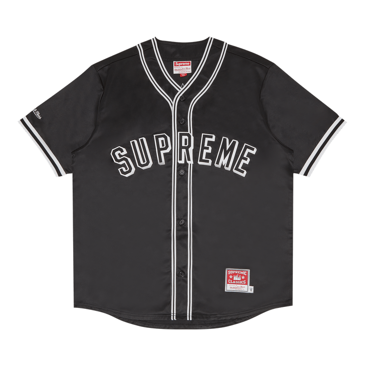 Supreme x Mitchell & Ness Satin Baseball Jersey "Black"