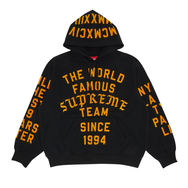 Supreme Team Flocked Hooded Sweatshirt "Black"
