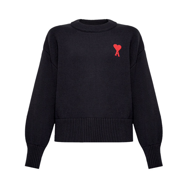 Ami Small A Heart Crew Knit "Black/Red"