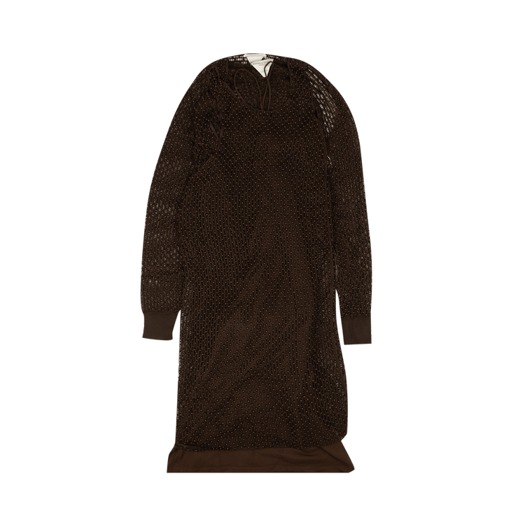 Bottega Veneta Beaded Mesh Knit Dress Set "Brown"