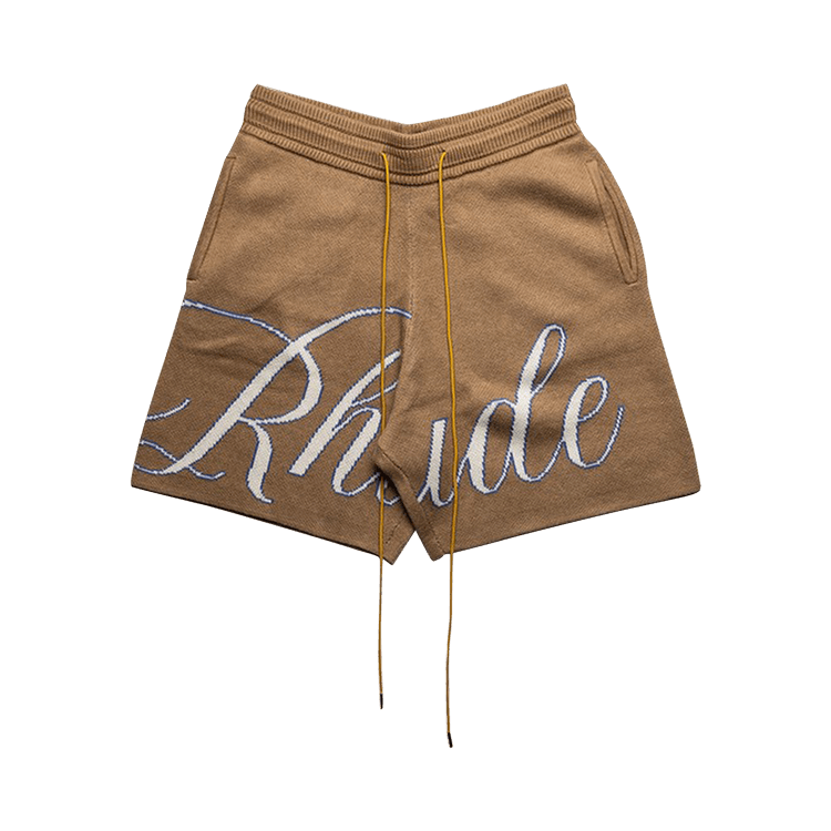 Rhude Script Logo Knit Short "Ivory/Tan"