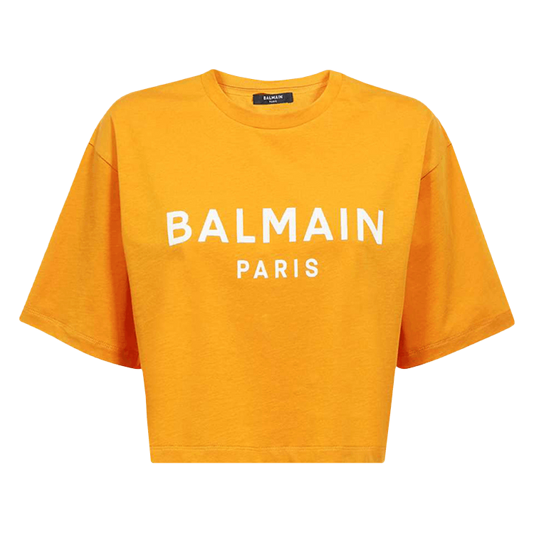 Balmain Logo Print Cropped T-Shirt "Orange"
