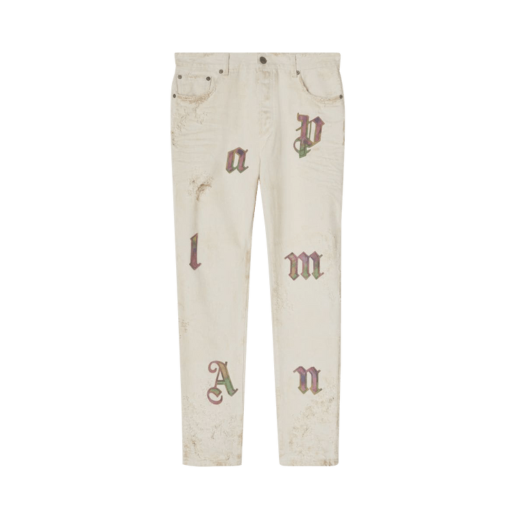 Palm Angels Rainbow Logo Patch Jeans "Off White"