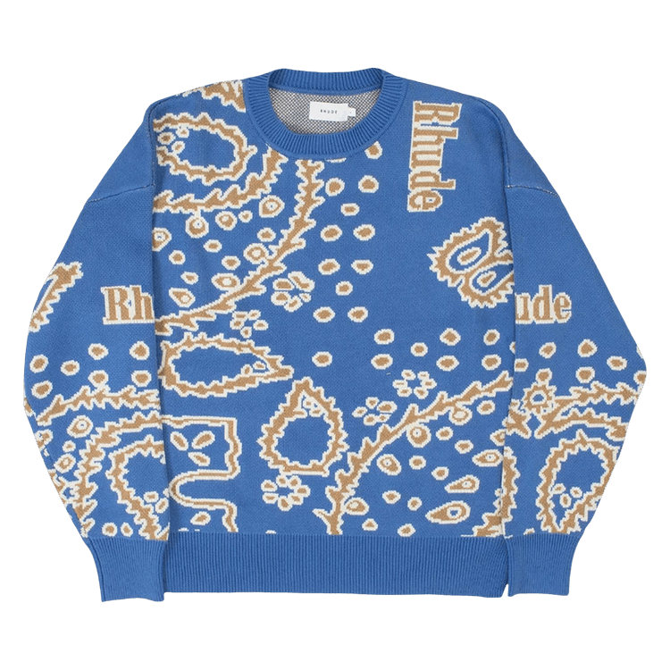 Rhude Bandana Knit Crewneck "Light Blue/Tan/Creme"