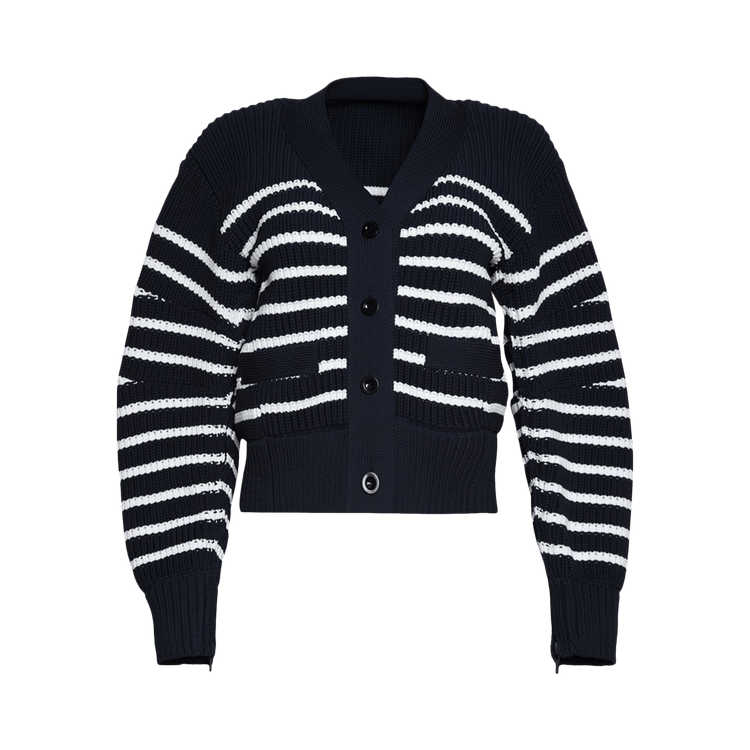 Sacai Horizontal Stripe Knit Cardigan "Navy"