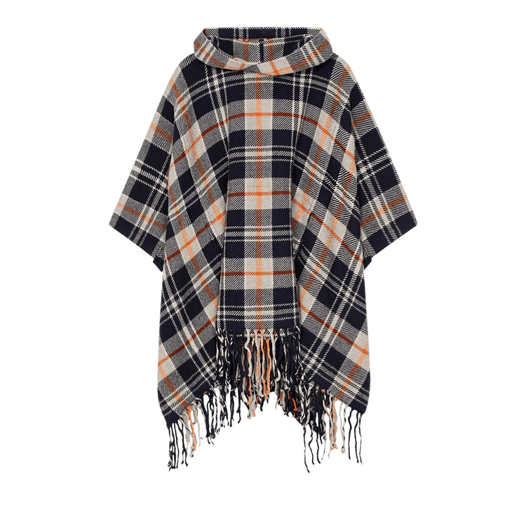 Kenzo Checked Fringed Cape "Midnight Blue"