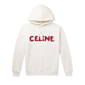 CELINE Rhinestone Wave Logo Hoodie "Off White/Black/Red"