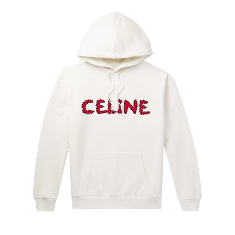 CELINE Rhinestone Wave Logo Hoodie "Off White/Black/Red"