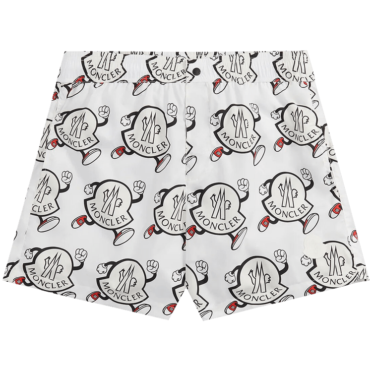 Moncler Logo Print Swim Trunks "White"