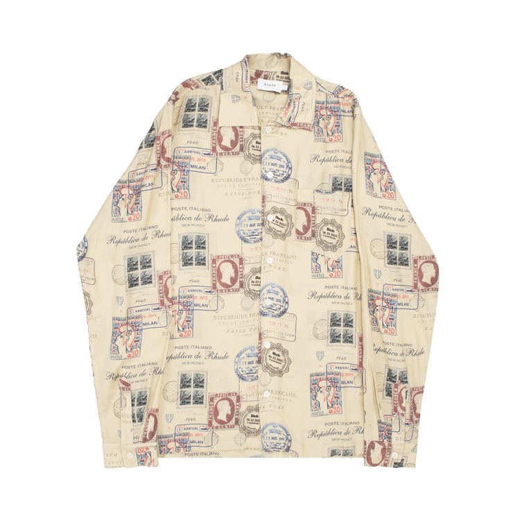 Rhude Passport Stamp Print Shirt "Beige/Multicolor"