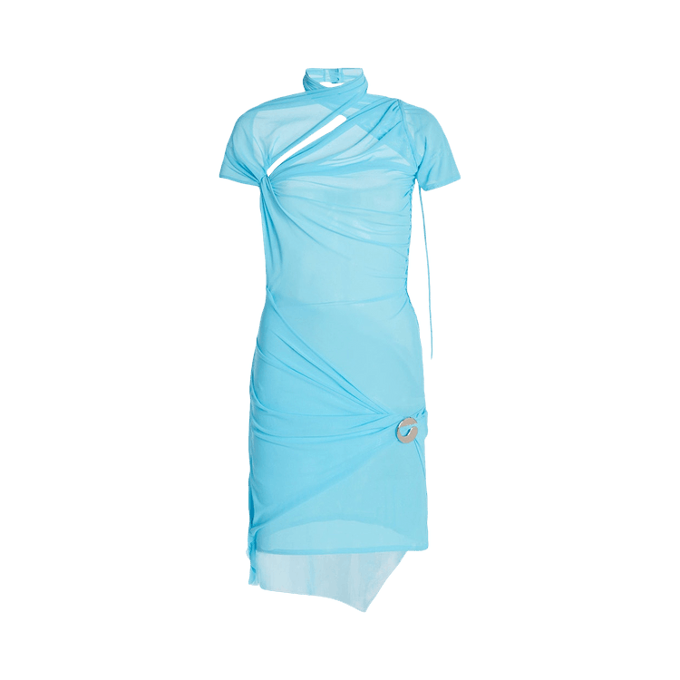 Coperni Asymmetric Draped Mesh Dress "Azur"