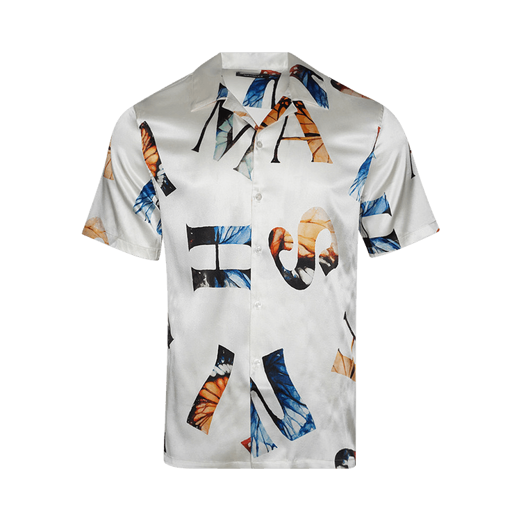 Nahmias Alphabet Silk Short-Sleeve Button Down "White"