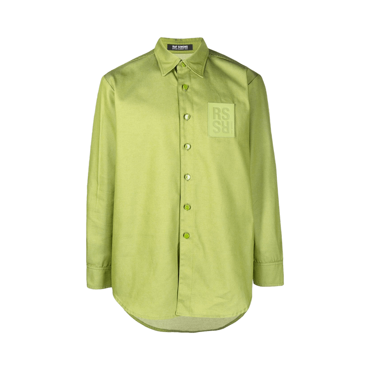 Raf Simons Straight Fit Denim Shirt With Leather Patch "Green"