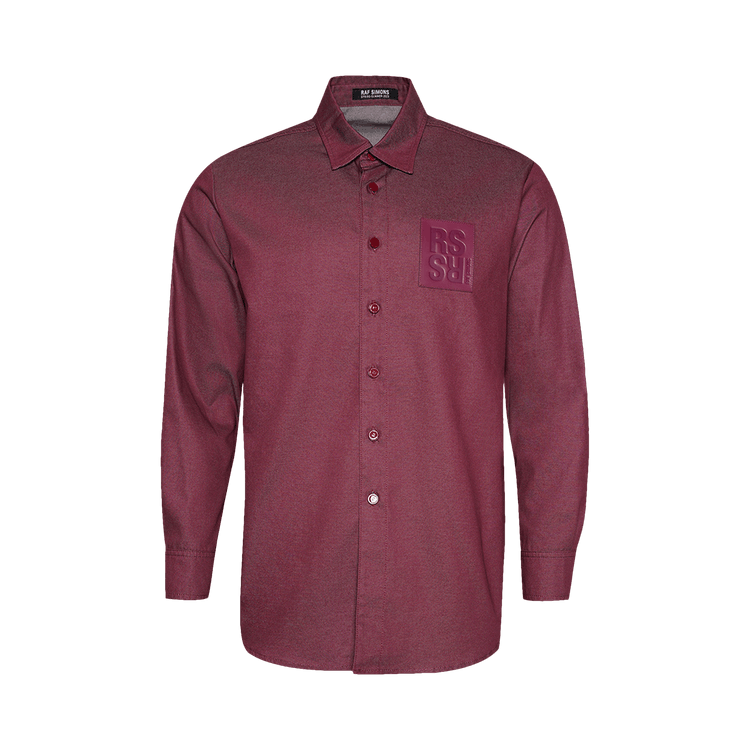 Raf Simons Straight Fit Denim Shirt With Leather Patch "Burgundy"