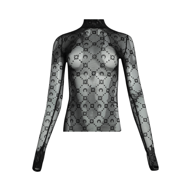 Marine Serre Moonogram Flocked Mesh Second Skin Top "Black"