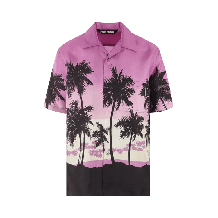 Palm Angels Palm Tree Print Silk Shirt "Purple/Black"